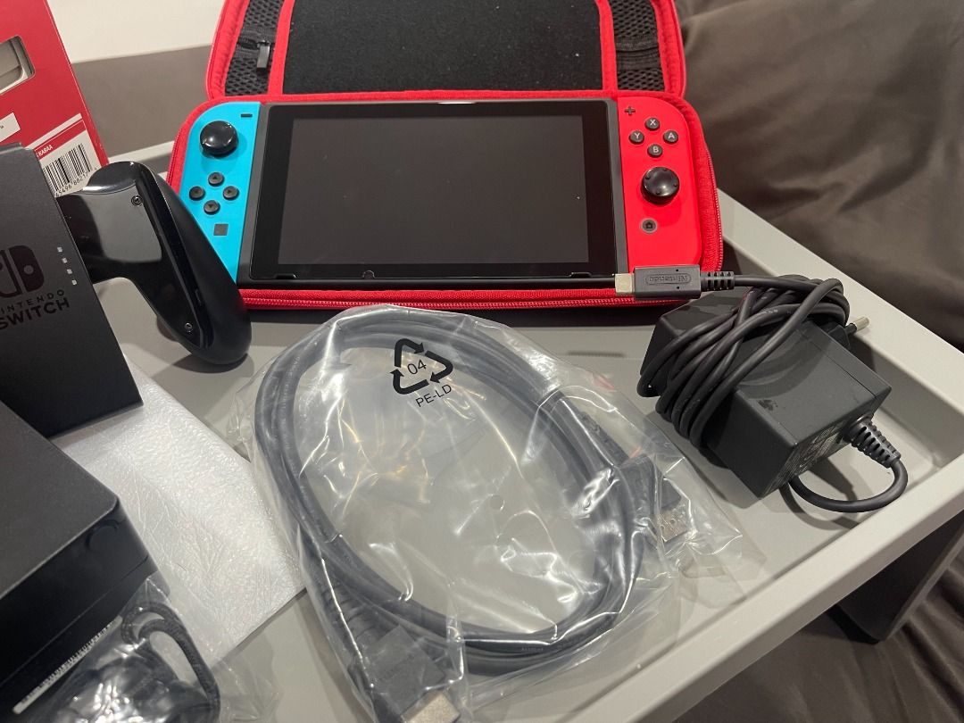 Nintendo Switch Neon Blue Neon Red Joy Con Set with box Video