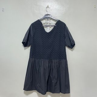 PUFF SLEEVE POPLIN EYELET DRESS