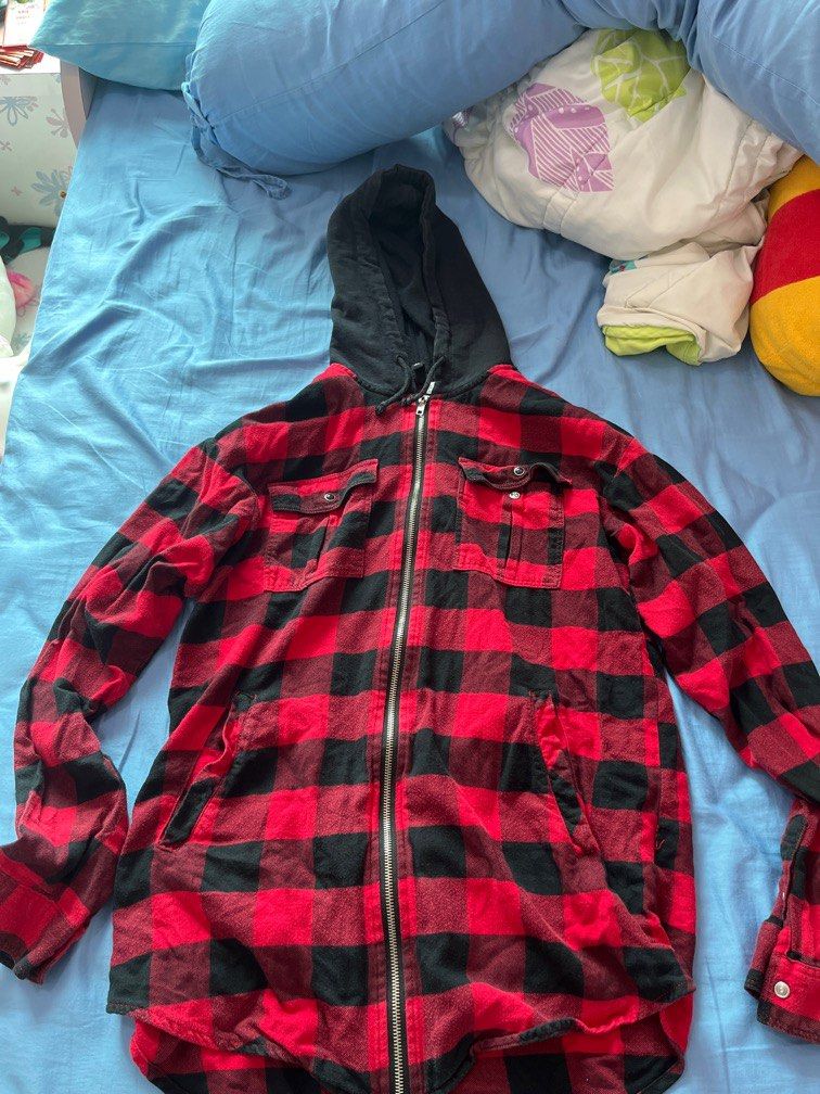 Red and black hotsell plaid jacket with hood