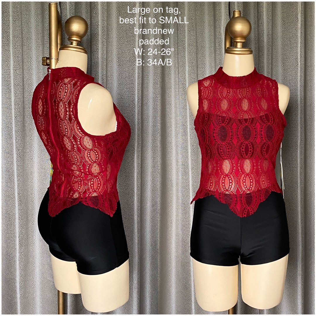 Red Lace One Piece Swimsuit, Women's Fashion, Swimwear, Bikinis