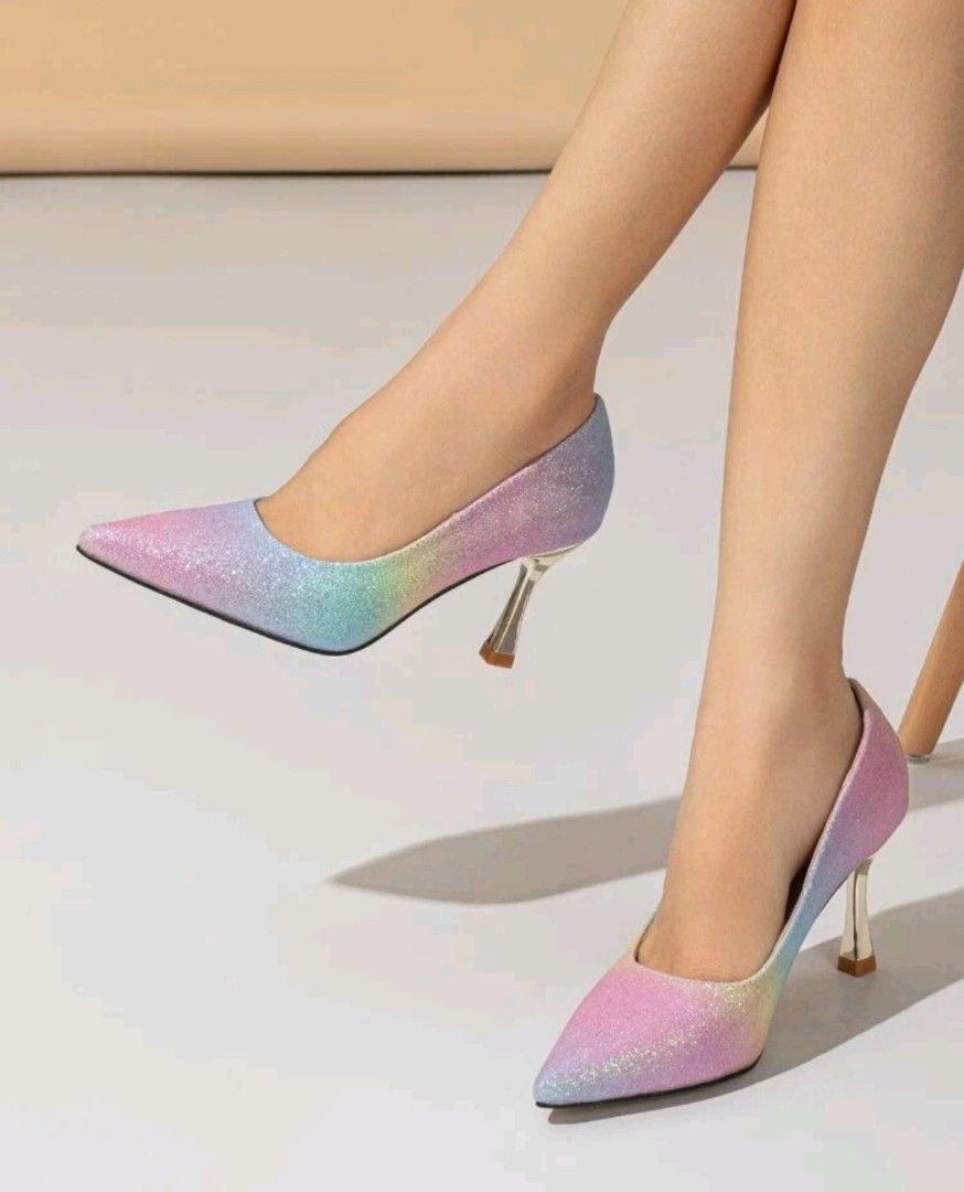 Glitter rainbow ombre heels Size 35