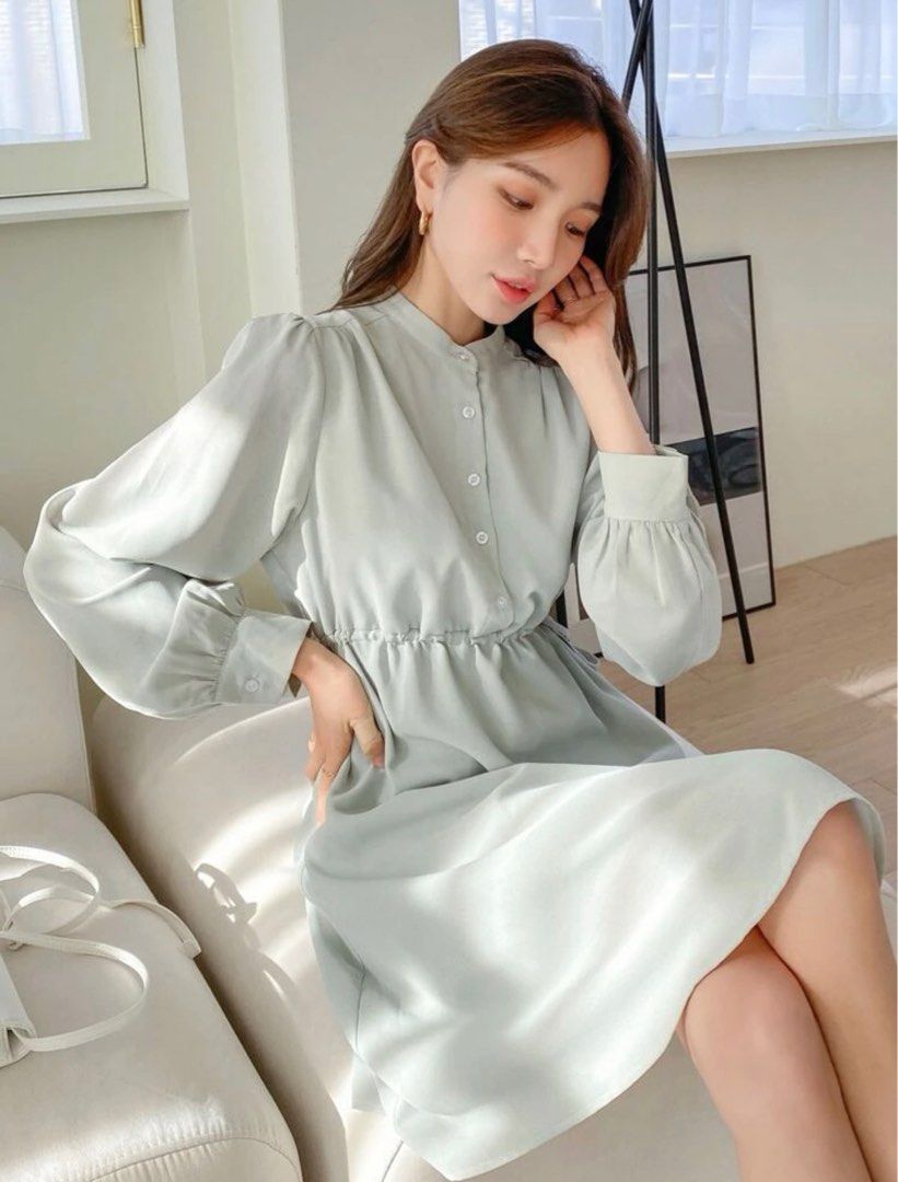 SHEIN Korean mint dress office lady, Women's Fashion, Dresses & Sets