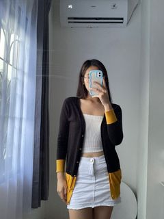 TWO TONE BLACK YELLOW CARDIGAN KNIT COMFY