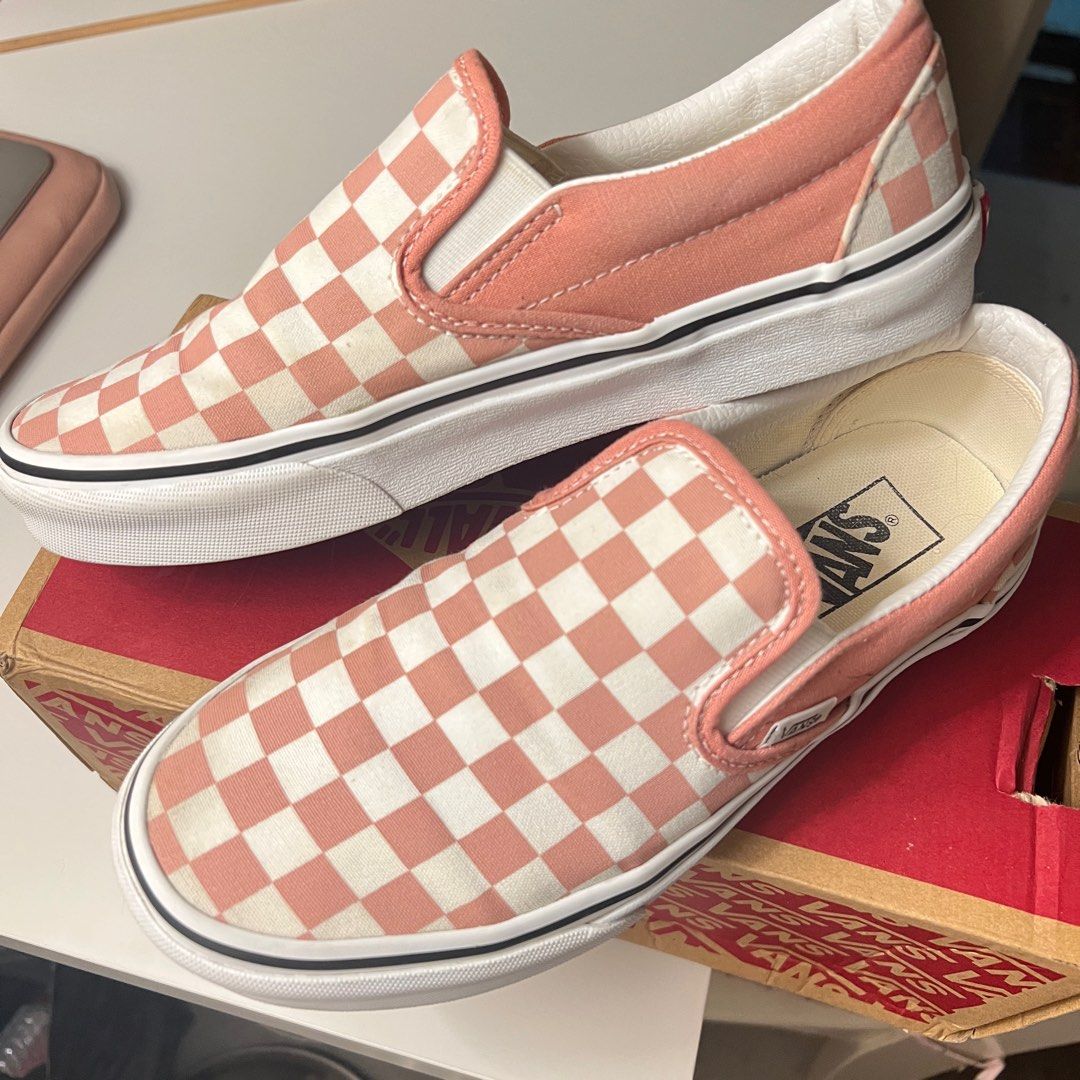 Pink and brown checkered vans top