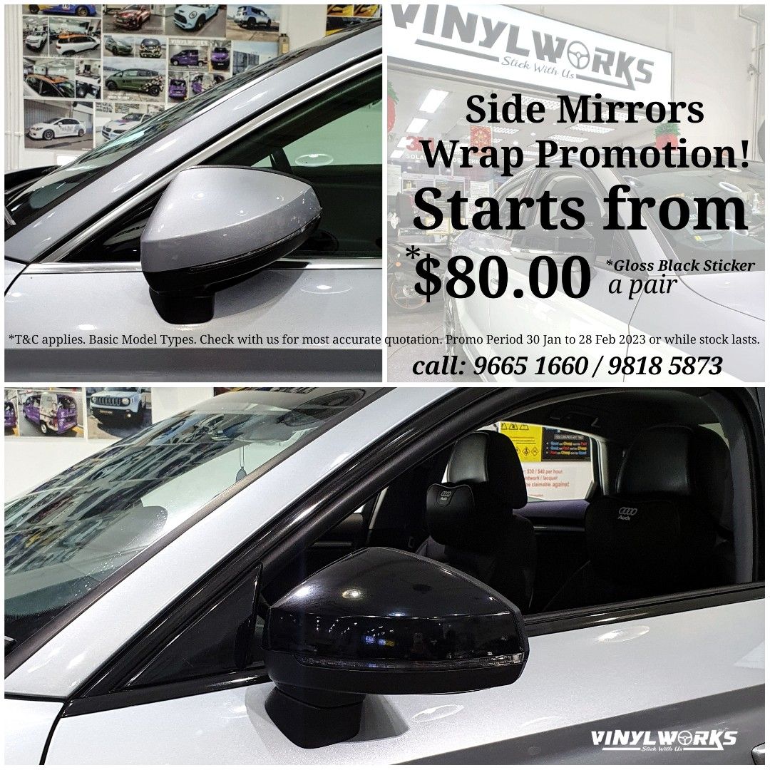 Vehicle Car Side Mirror Wrap Gloss Black Vinyl Sticker, Car Accessories