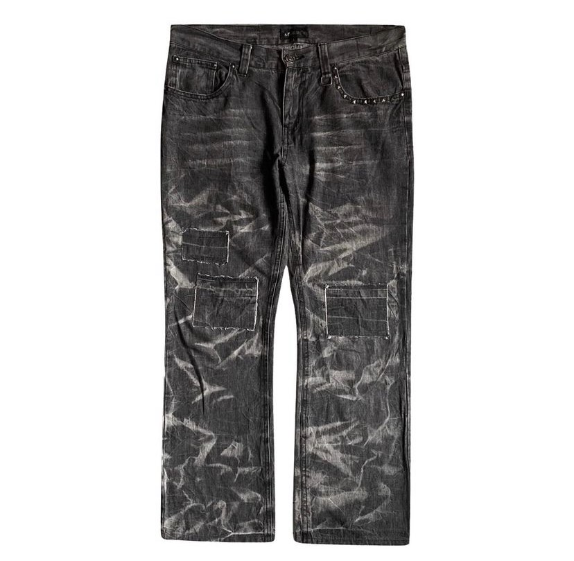 Vintage Lowbox Distressed Black Fragment Punk Flare Jeans