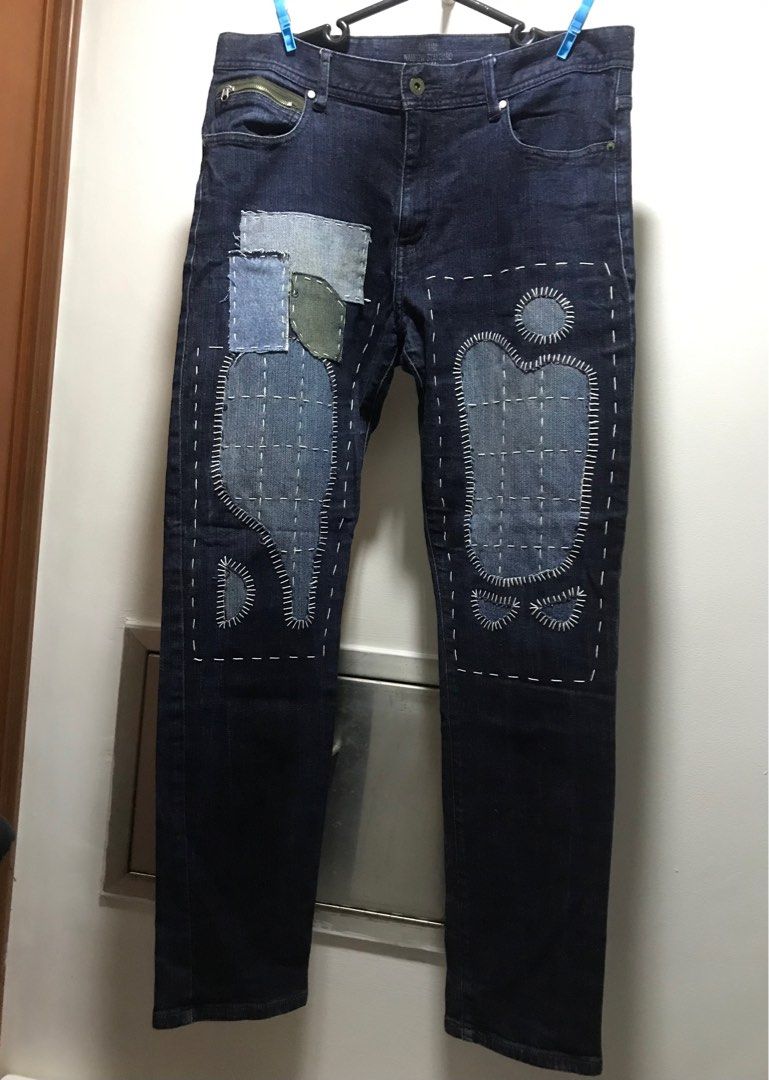 thumbnail image 2 of Men's Vintage Denim Pants - Patchwork, Zipper, Washed Folds, Casual Big & Tall Fit 2 of 10
