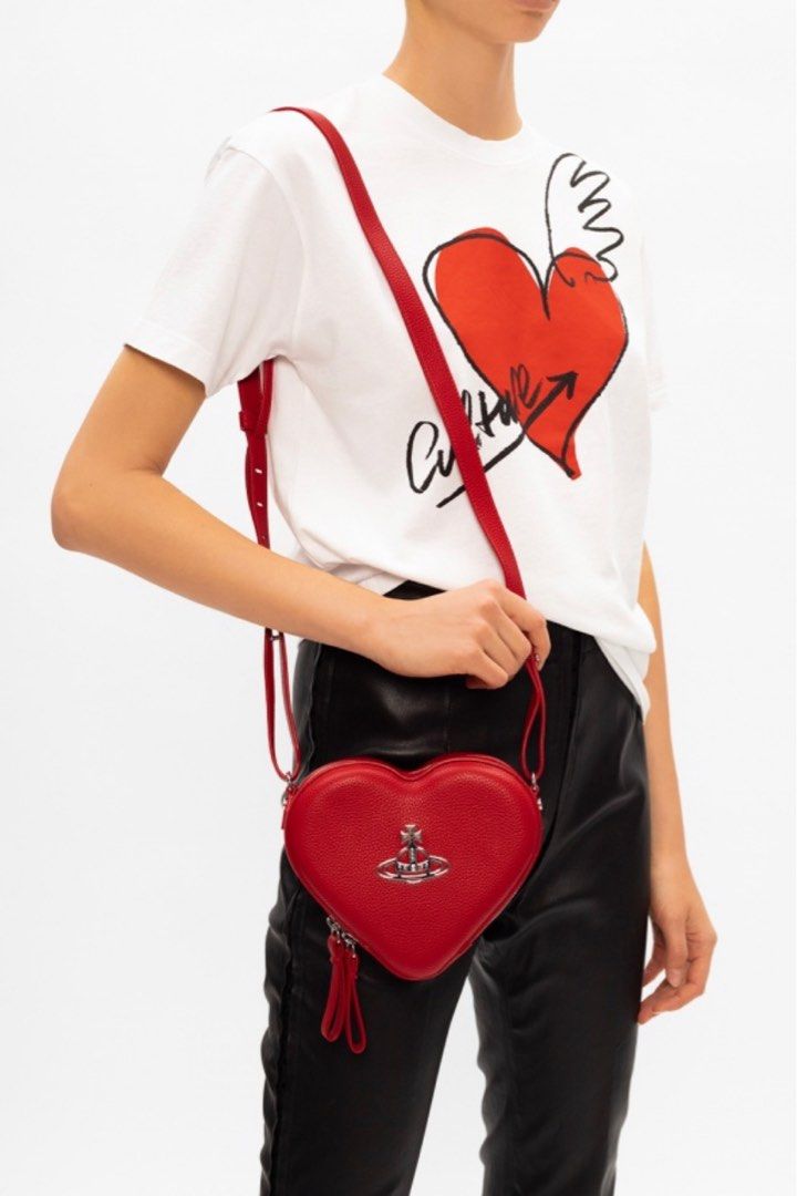 Vivienne Westwood Johanna Red Metallic Vegan Heart Cross-body Bag