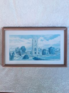 Watercolor Printed Copy of an English Countryside on Wooden Frame