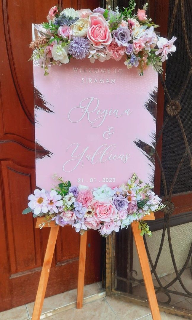 Wedding Sign Board Acrylic + Tiang Kayu, Design & Craft, Handmade Goods