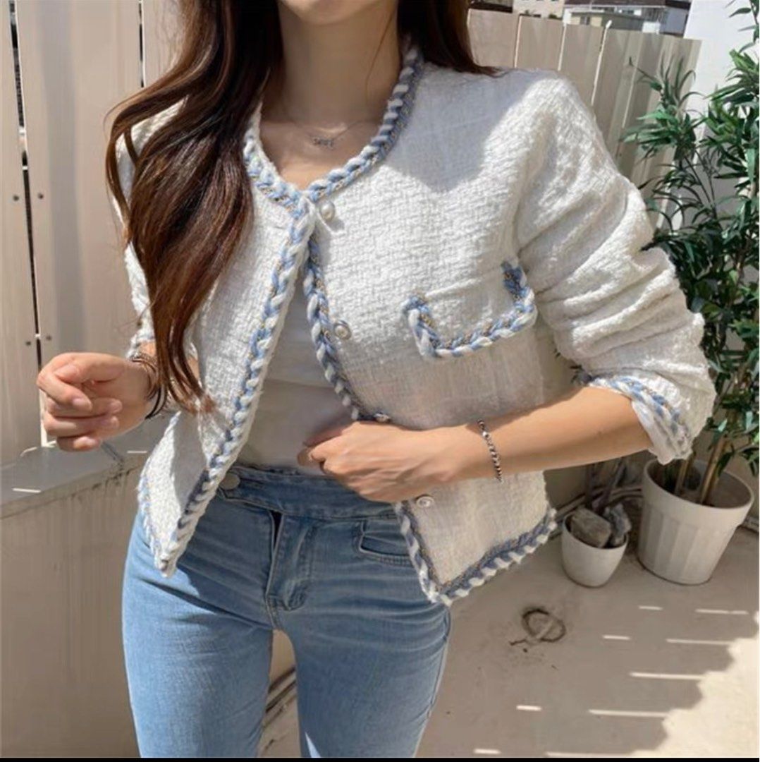 White shop tweed coat