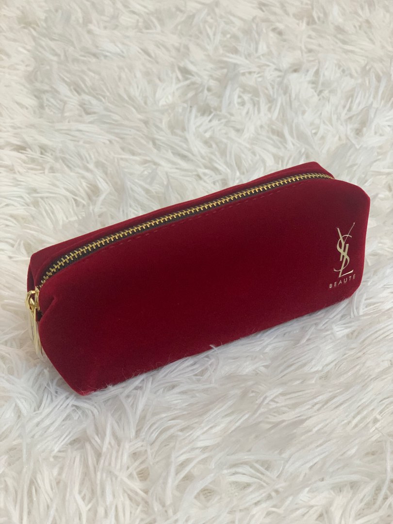 YSL Beauty Small Red Velvet Pouch Women s Fashion Bags Wallets Purses Pouches on Carousell