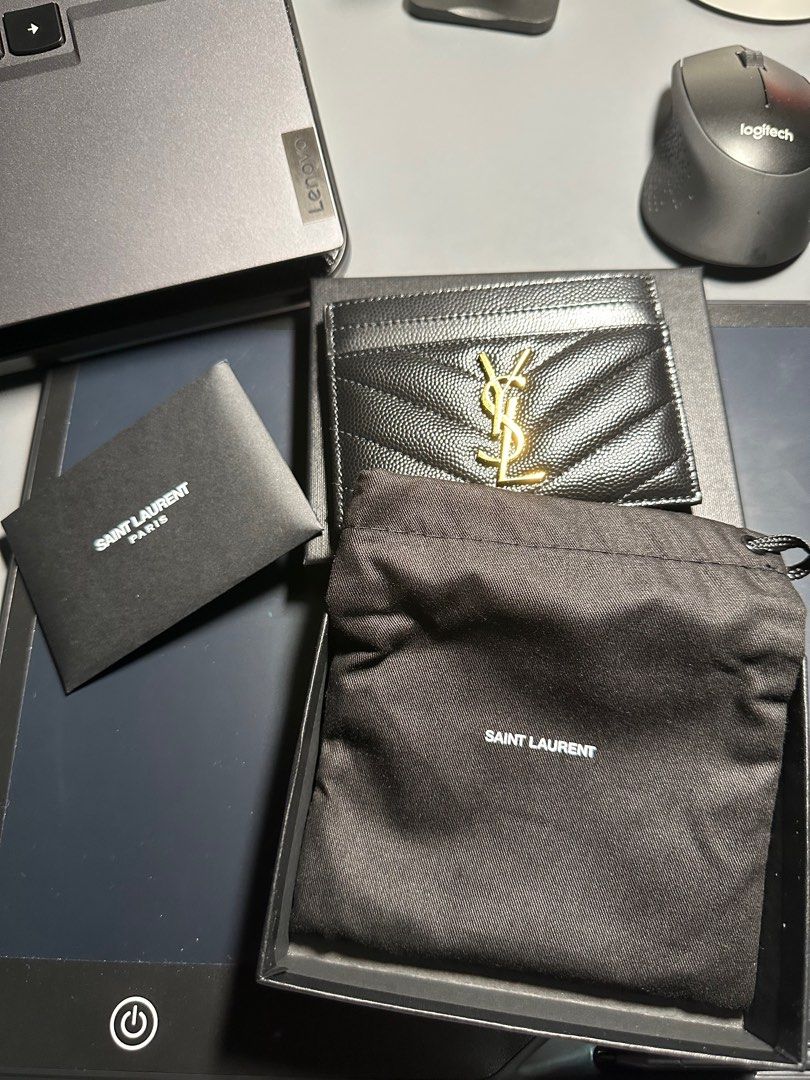 YSL Logo Card Holder, Luxury, Bags & Wallets on Carousell
