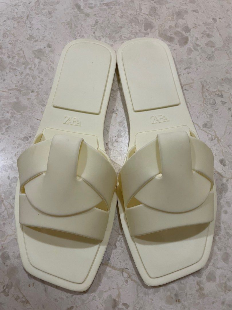 ZARA flat slider sandals white