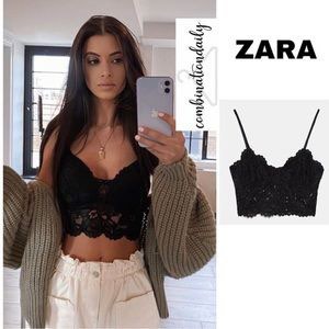 Zara Lace Crop Top, Women's Fashion, Tops, Sleeveless on Carousell