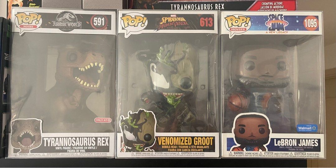 10” Funko Pops (Category: Figurines & Statues) located in Taguig. Submitted by domesday (Listing ID 1212484102, Image 1). Description: 10” Funko pops with protectors Available: T-rex Target Exclusive Venomized Groot Lebron James Walmart Exclusive P3500 each.