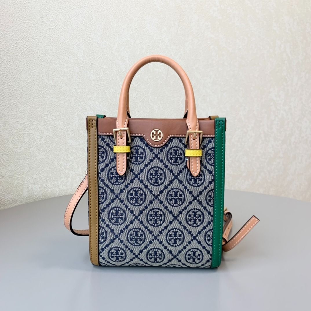 Tory burch TB 87146 New color scheme Tory Burch 87146 T Monogram Jacquard  Mini N/S TOTE autumn and winter new vertical edition retro wind tote bag  women's bag women's bag, Luxury, Bags