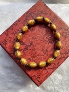 Natural Golden Silk Willow Rice Bead Bracelet (Beads 6x9mm), each bead has a breathing hole👍63007517764354110