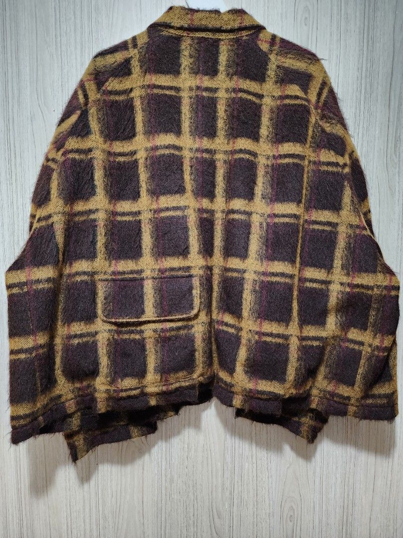 極罕絕版Sillage Alpaca Brown Check Cropped Boxy Work Jacket ( free