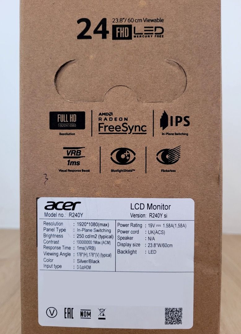 Acer 24" Full HD IPS Monitor R240Y (SG Set, Local Warranty), Computers ...