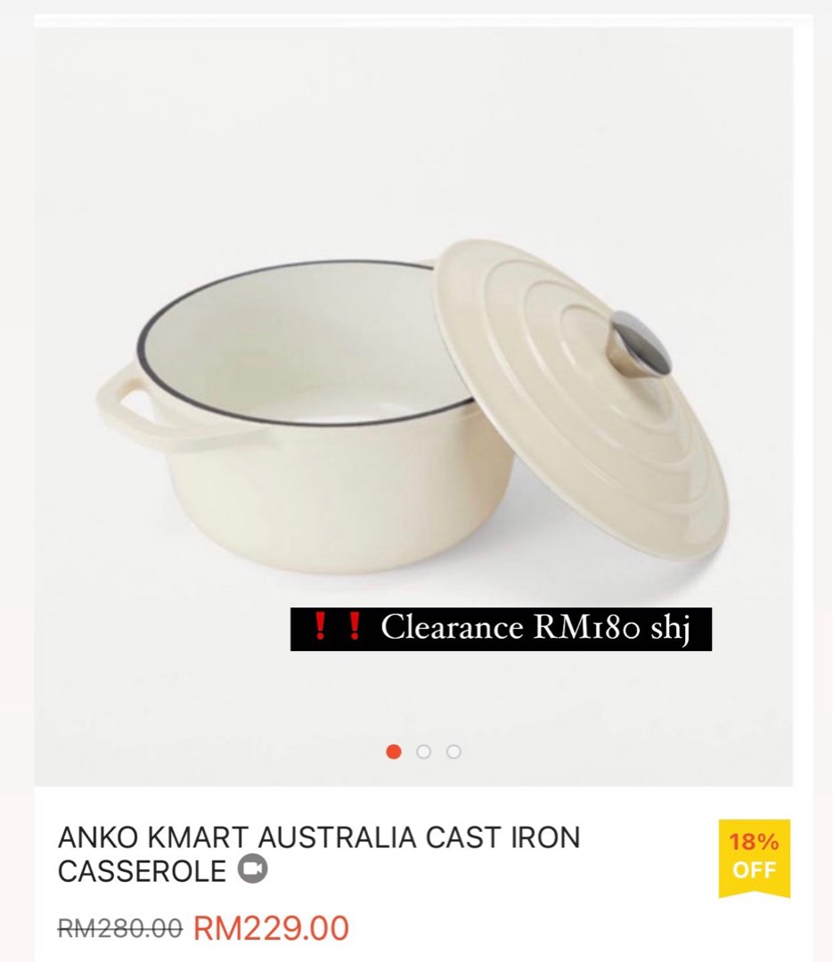 Anko 4L Cast Iron Casserole, Furniture & Home Living, Kitchenware