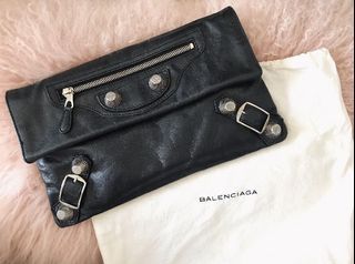 Authentic Balenciaga Clutch Bag GSH Giant Silver HW Rare Moto Designer Purse Wallet