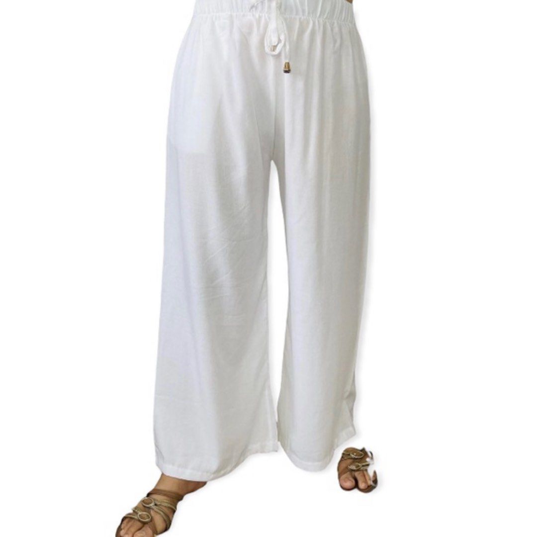 Boho straight cut white beach pants, Women's Fashion, Bottoms, Other
