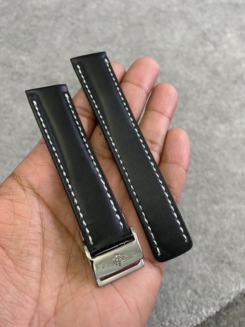 Breitling Black Leather Strap With Deployment Buckle 22mm