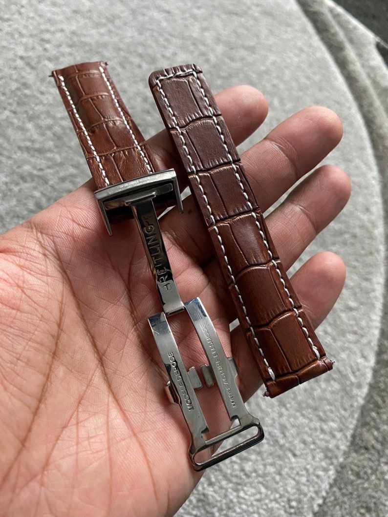 Breitling Brown Croc Leather Strap With Deployment Buckle 22mm