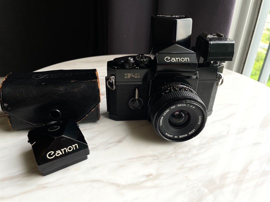 Canon F1 (old) with Speed Finder, Motor Drive, Data Back and Flash