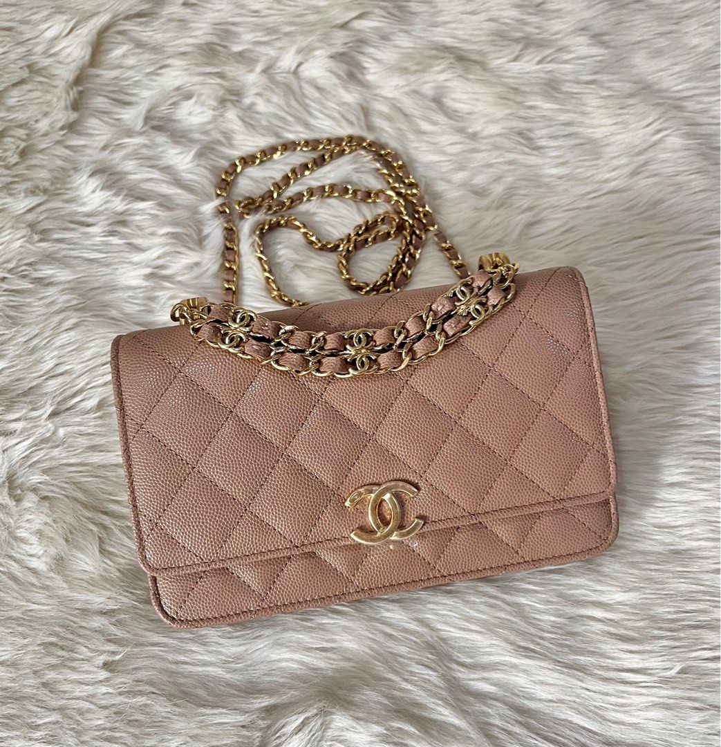 CHANEL Caviar Quilted Coco Candy Wallet On Chain WOC Beige 892401