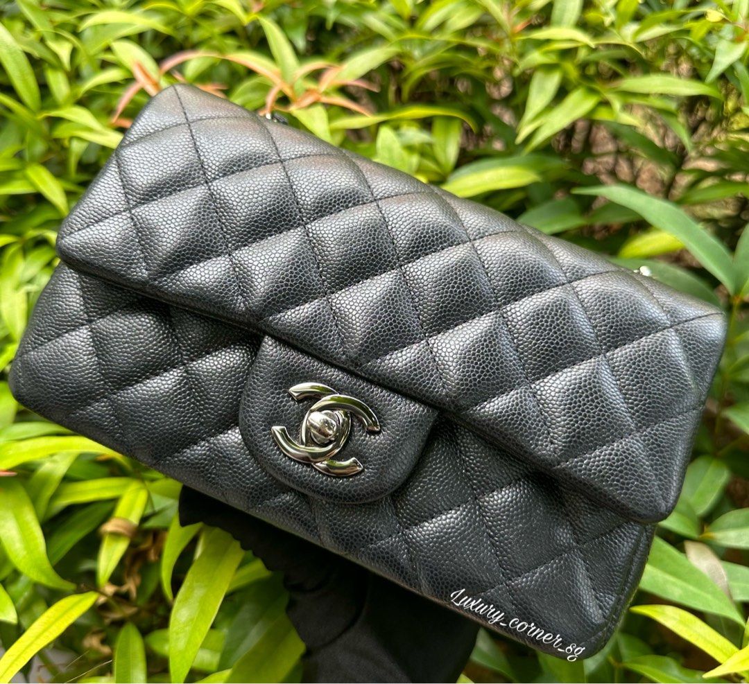 CHANEL MINI RECTANGULAR BLACK CAVIAR SHINY RHW Luxury Bags Wallets on Carousell