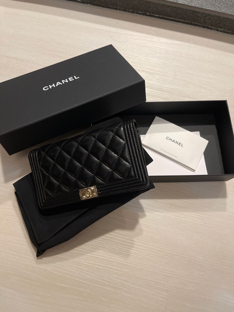 Chanel Small Flap Trifold Wallet Black Caviar Gold Hardware 23C