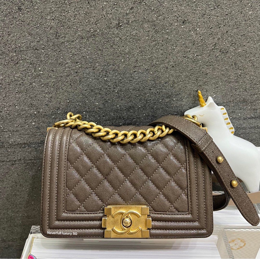 Chanel Small Boy 18A Taupe Caviar in GHW Luxury Bags Wallets