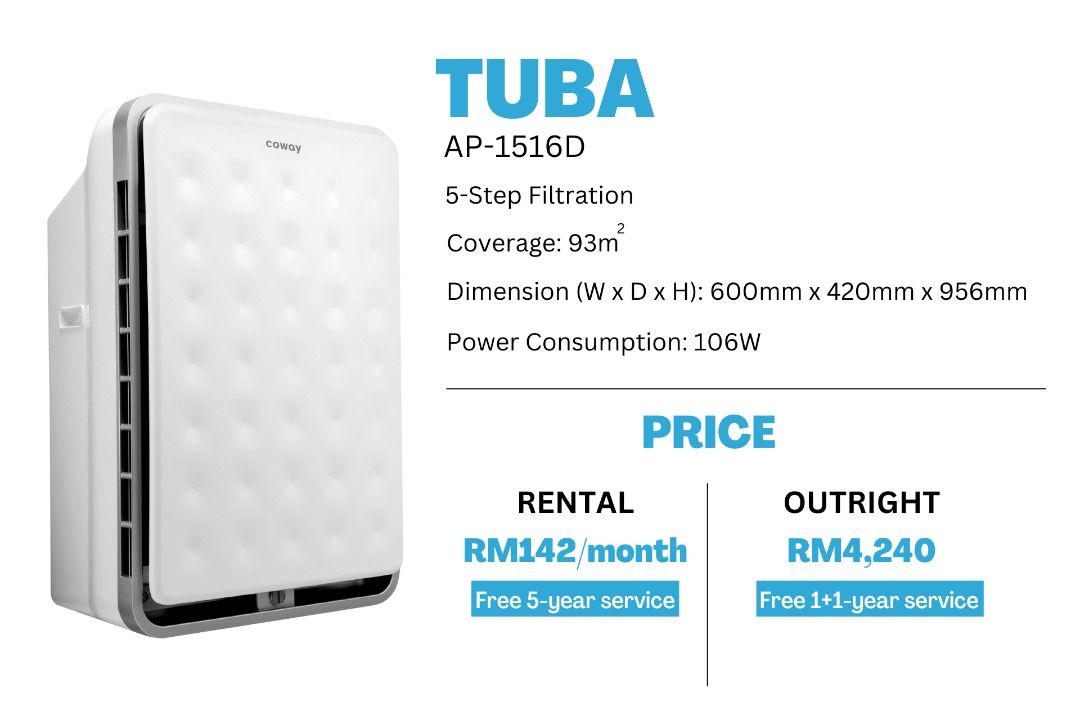 Coway Air Purifier Tuba Penapis Udara Penapis Angin AP 3008FH TV