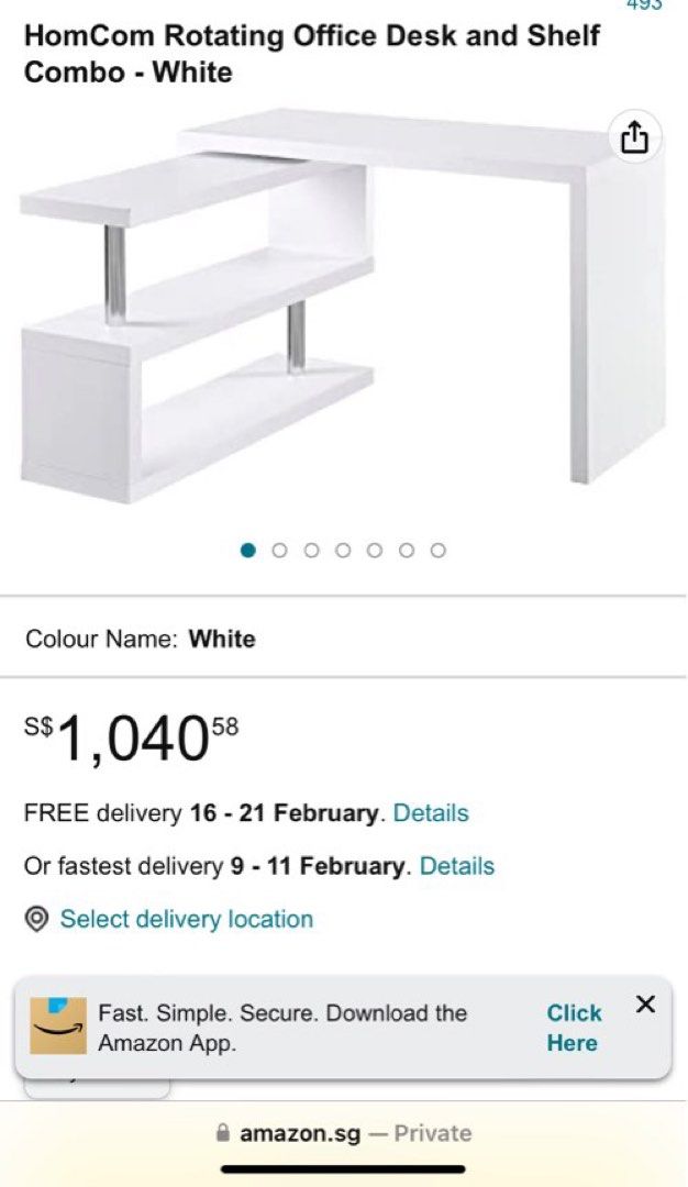 Designer White Adjustable Rotating Desk with Five Platform Shelves