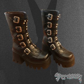 goth buckle calf boots