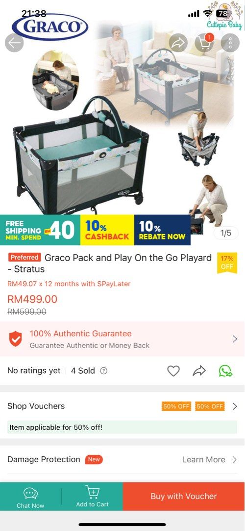 Graco Pack and Play on the go with Diaper change mat, Babies & Kids, Baby Nursery & Kids