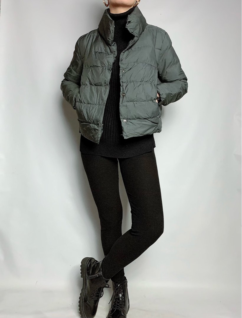 (SOLD) Gray crop puffer jacket, Lightweight puffer, Travel jacket