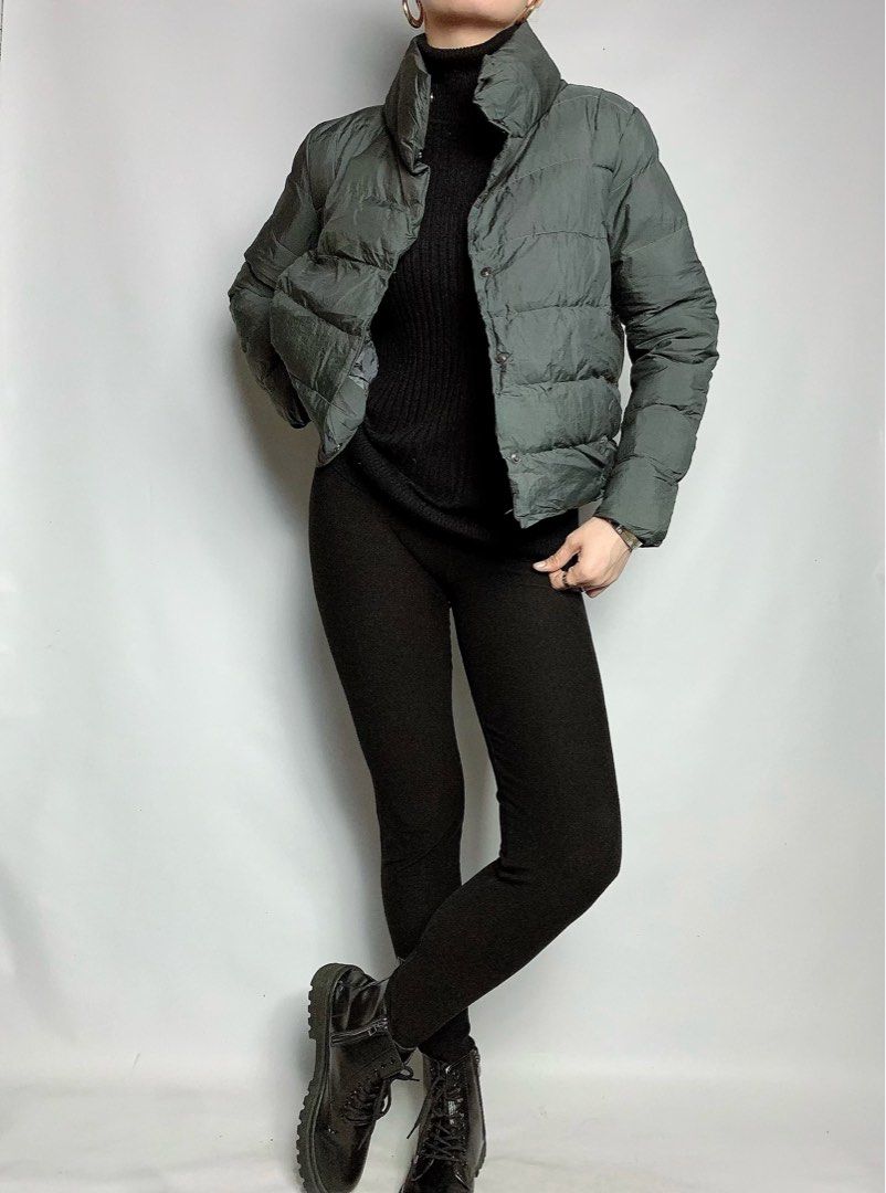 (SOLD) Gray crop puffer jacket, Lightweight puffer, Travel jacket