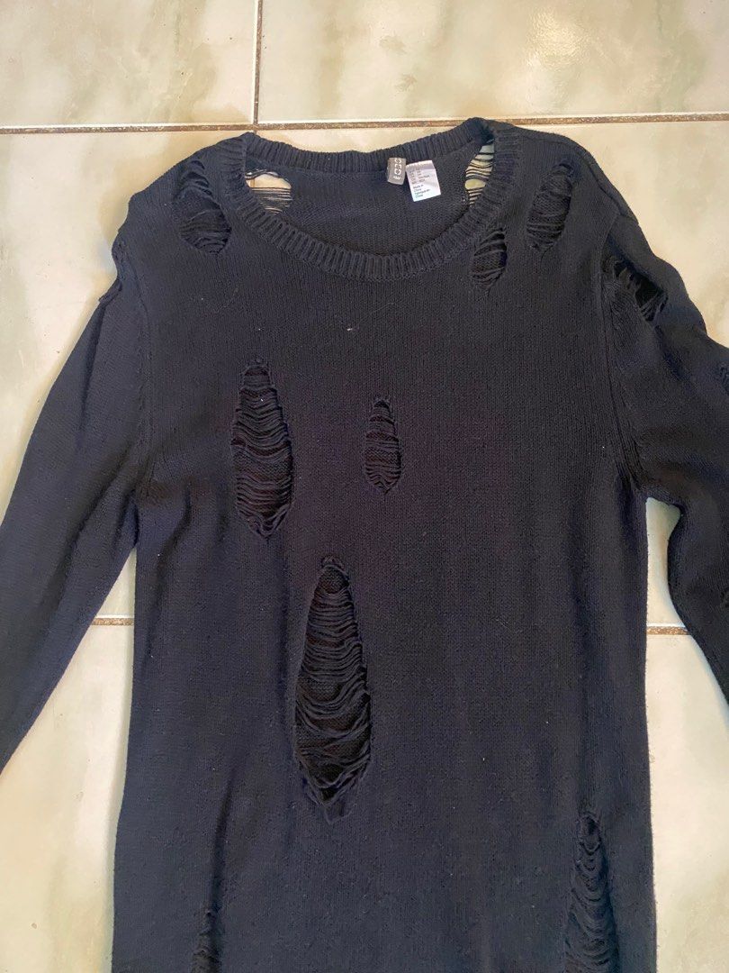 H M Gothic grunge distress sweater Women s Fashion Activewear on Carousell