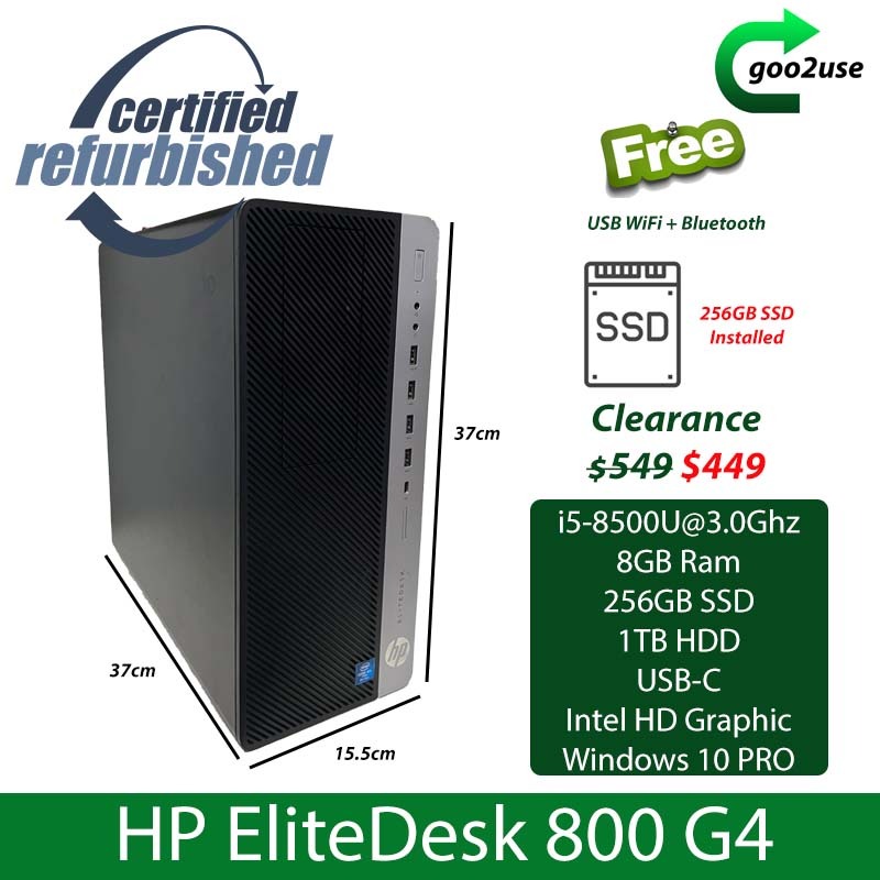 HP EliteDesk 800 G4 TWR i58500 8GB Ram 256GB SSD Desktop Computer