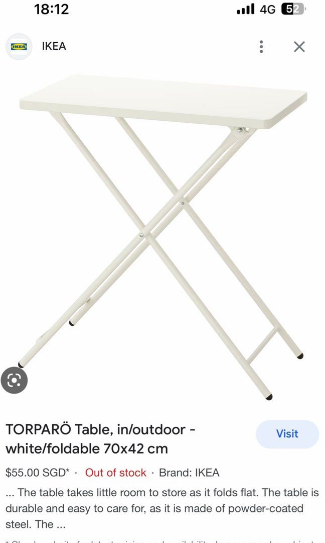 Ikea White foldable table, Furniture & Home Living, Furniture, Tables
