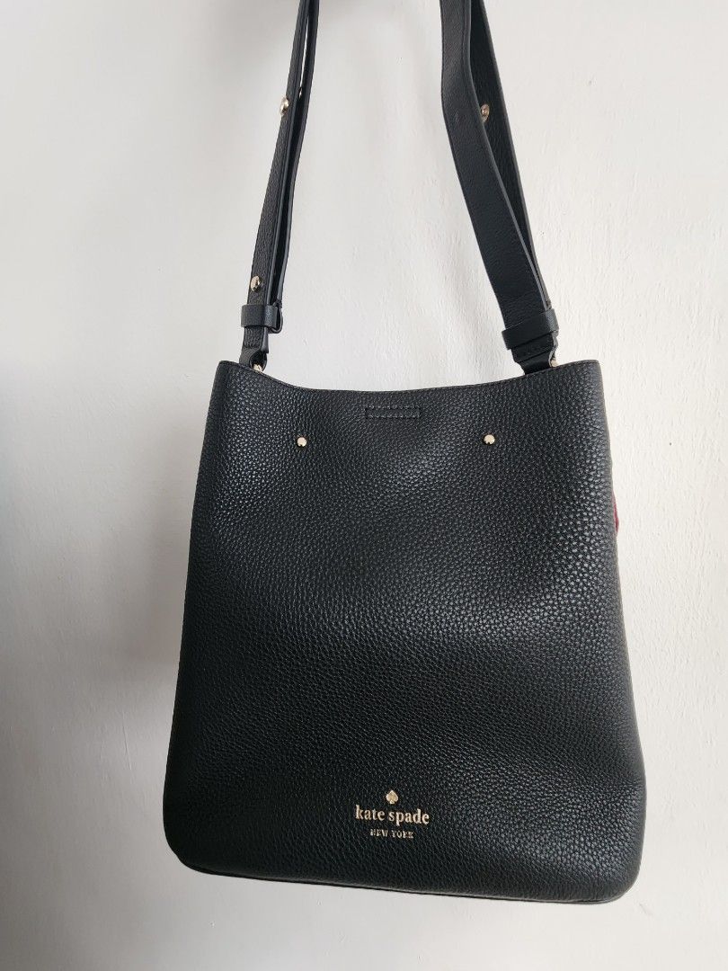 Kate Spade Large Marti Bucket Bag Black Leather, Luxury, Bags & Wallets
