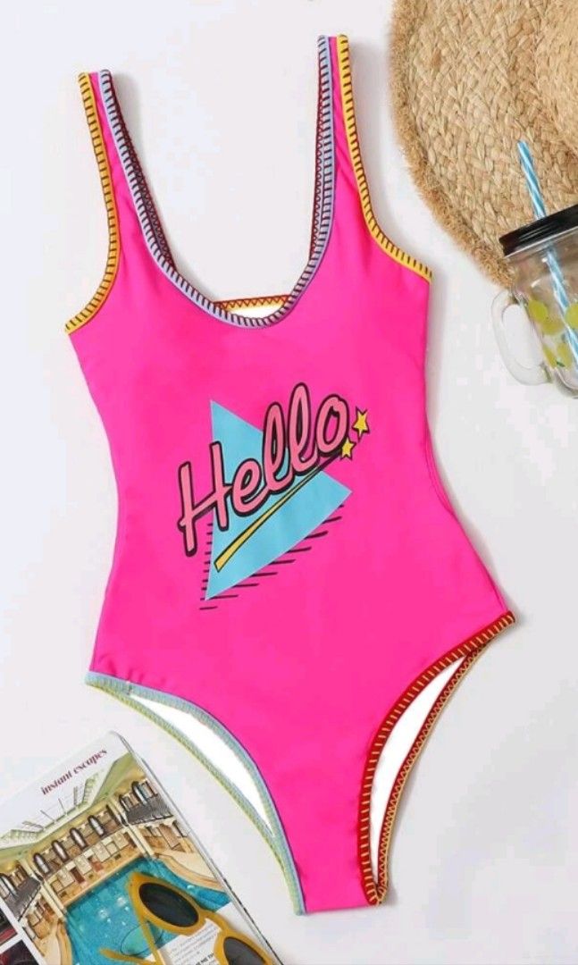 Letter Graphic One Piece Swimsuit, Women's Fashion, Swimwear, Bikinis