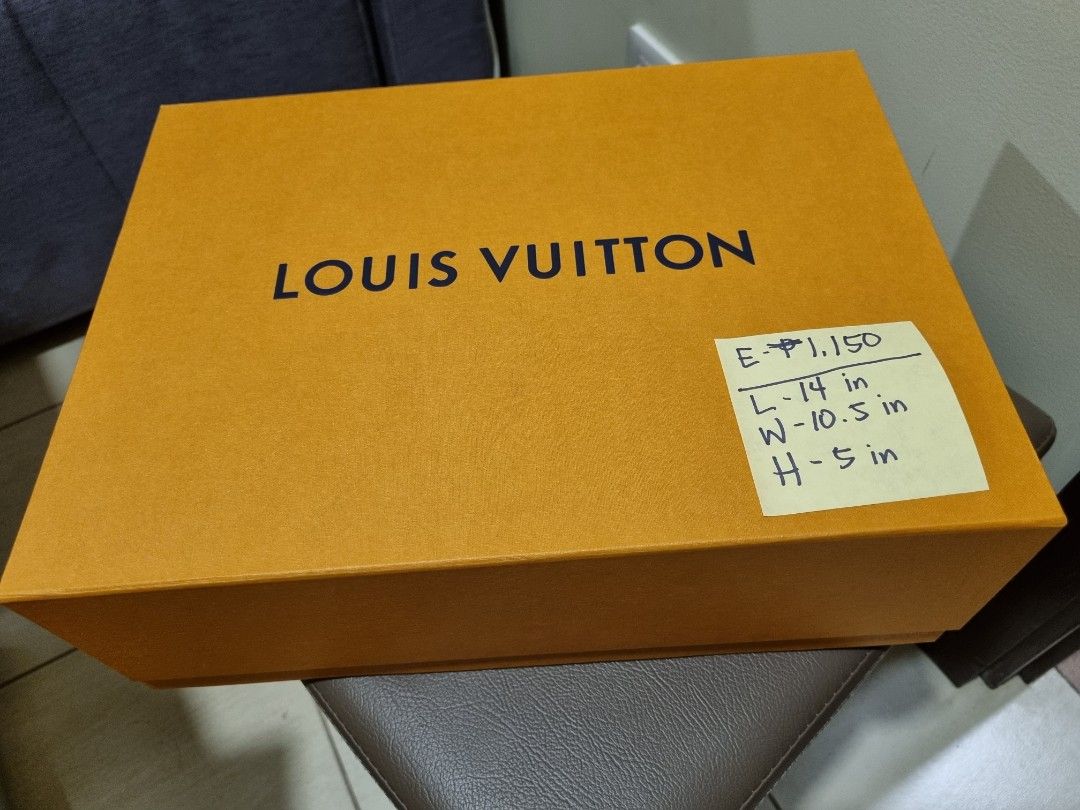 LV Boxes Declutter Part 2! 💖 For handbags (Category: Luxury Bags & Wallets) located in Paranaque City. Submitted by karenmn (Listing ID 1212598887, Image 2). Description: Decluttering more of my LV boxes. From LV Greenbelt store. Sturdy, magnetic and collapsible boxes. All in excellent condition and never used. See photos for more details: E: Php 1,150 (14 x 10.5 x 5 in) LWH F: SOLD 🎉 (14.3 x 12 x 3 in) LWH G: Php 1,100 (14.7 x 14 x 3.5 in) LWH