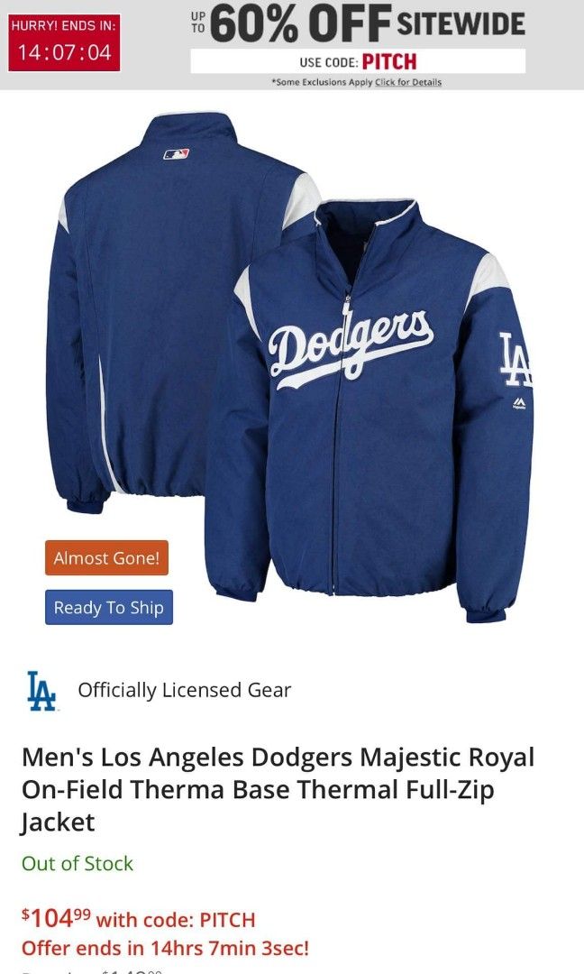Majestic Los Angeles Dodgers Triple Peak Premier Therma Base Jacket in Blue  for Men