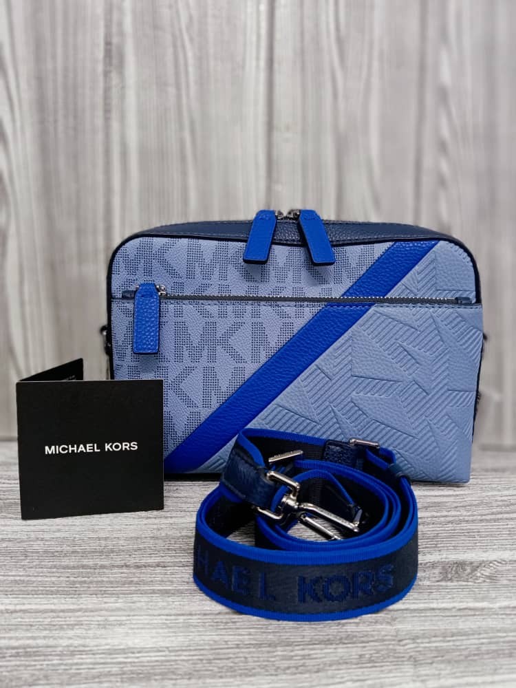 Michael Kors Cooper Small Denim Multi Signature PVC Utility Crossbody Bag