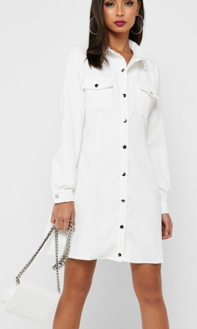 Missguided Cord Skater Utility Shirt Dress