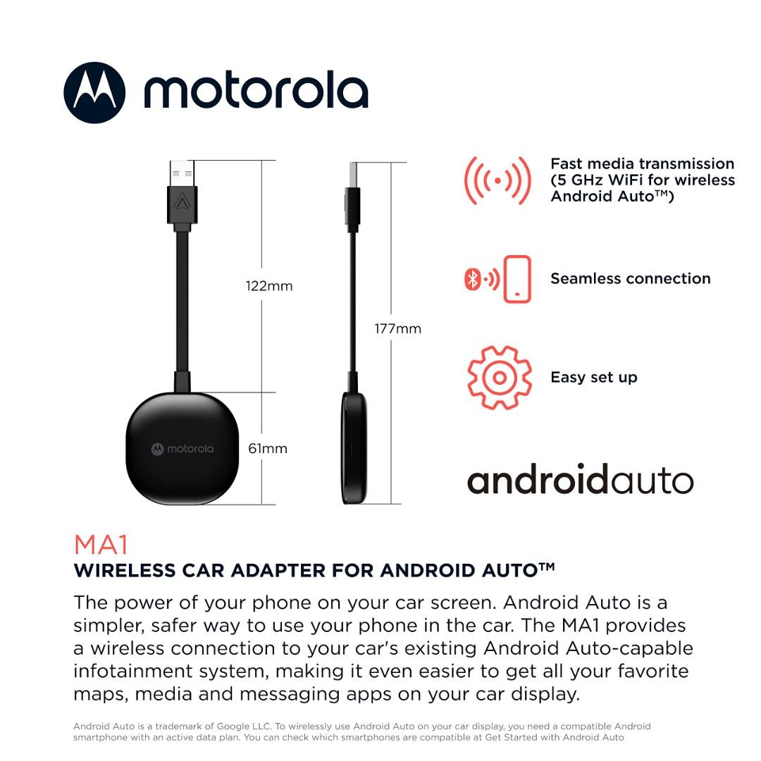 Motorola MA1 (Wireless car adapter for Android Auto), Car Accessories,  Electronics & Lights on Carousell